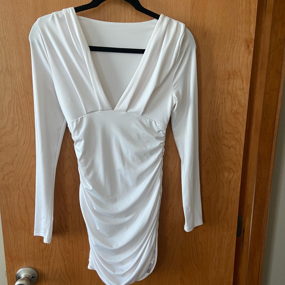 White rouched mini dress